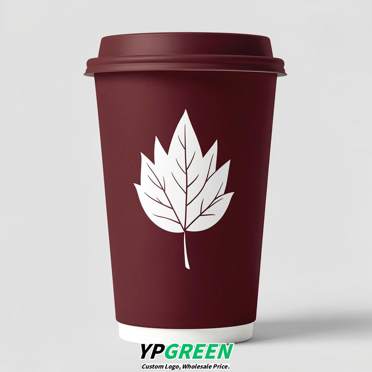 Maroon Leaves Paper Cups with Lids 8-24oz