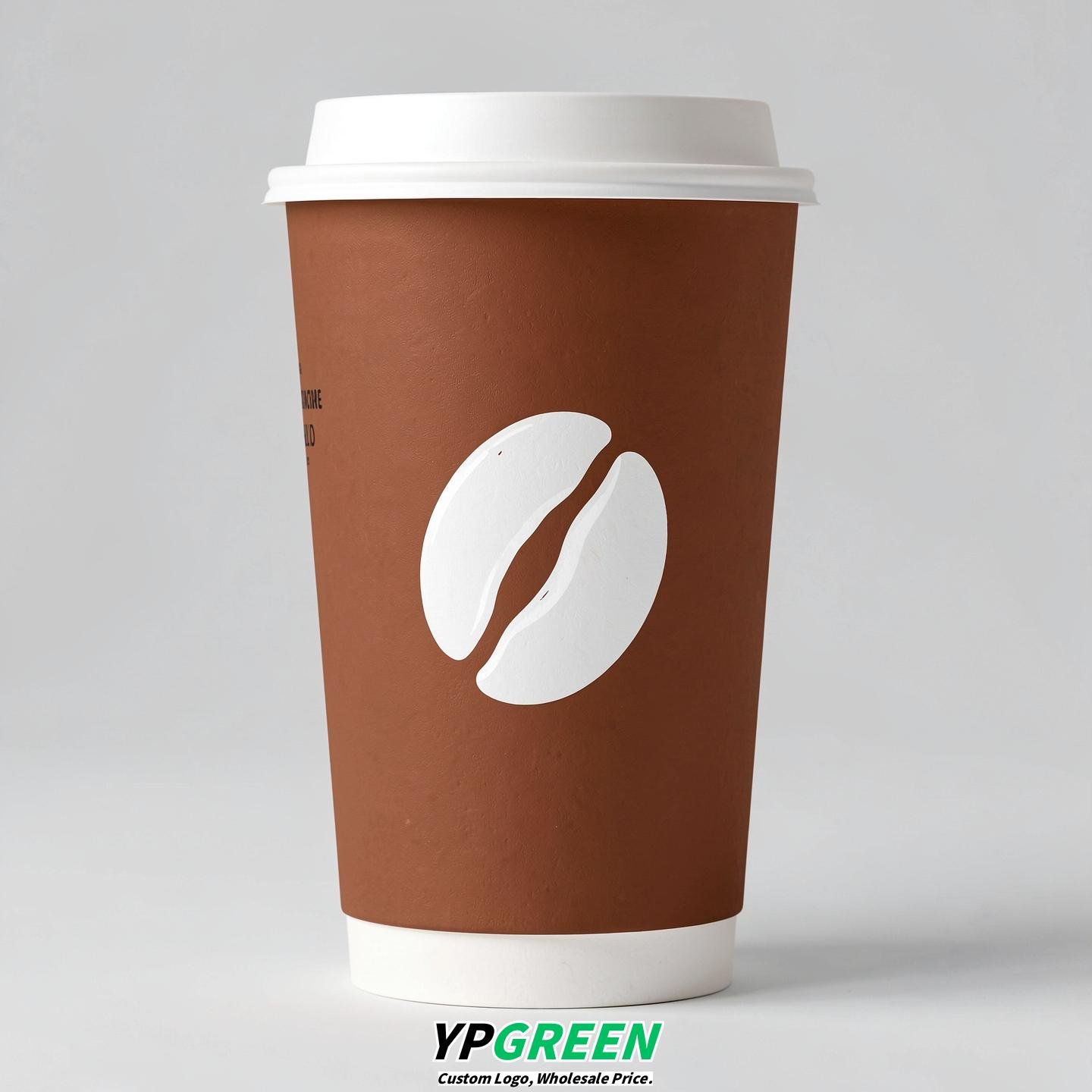 Maroon Paper Cups with Coffee Bean Logo & Lids 8-24oz