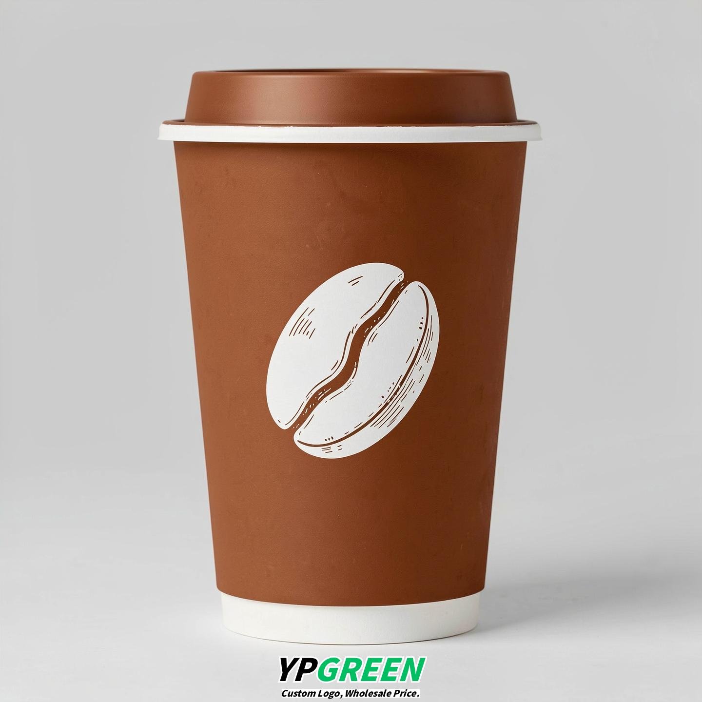 Maroon Paper Cups with Coffee Bean Logo & Lids 8-24oz