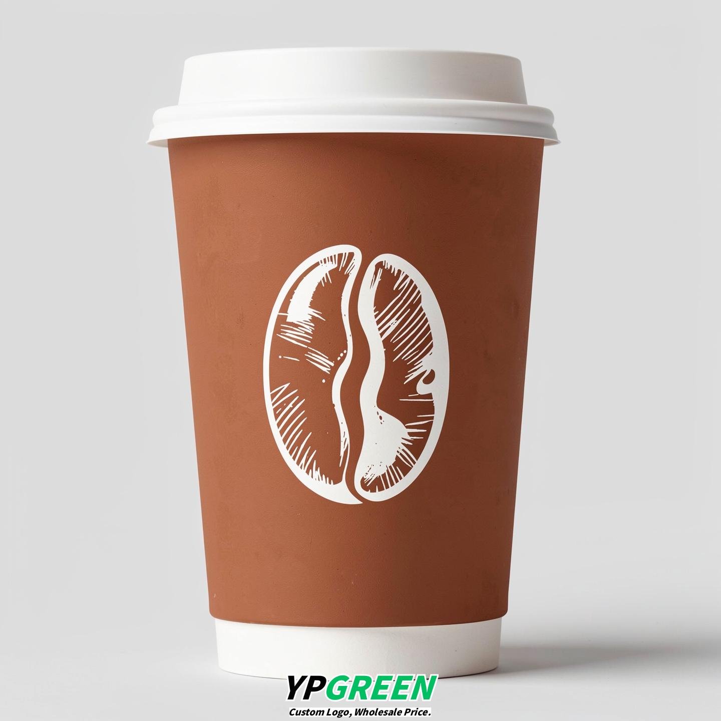 Maroon Paper Cups with Coffee Bean Logo & Lids 8-24oz