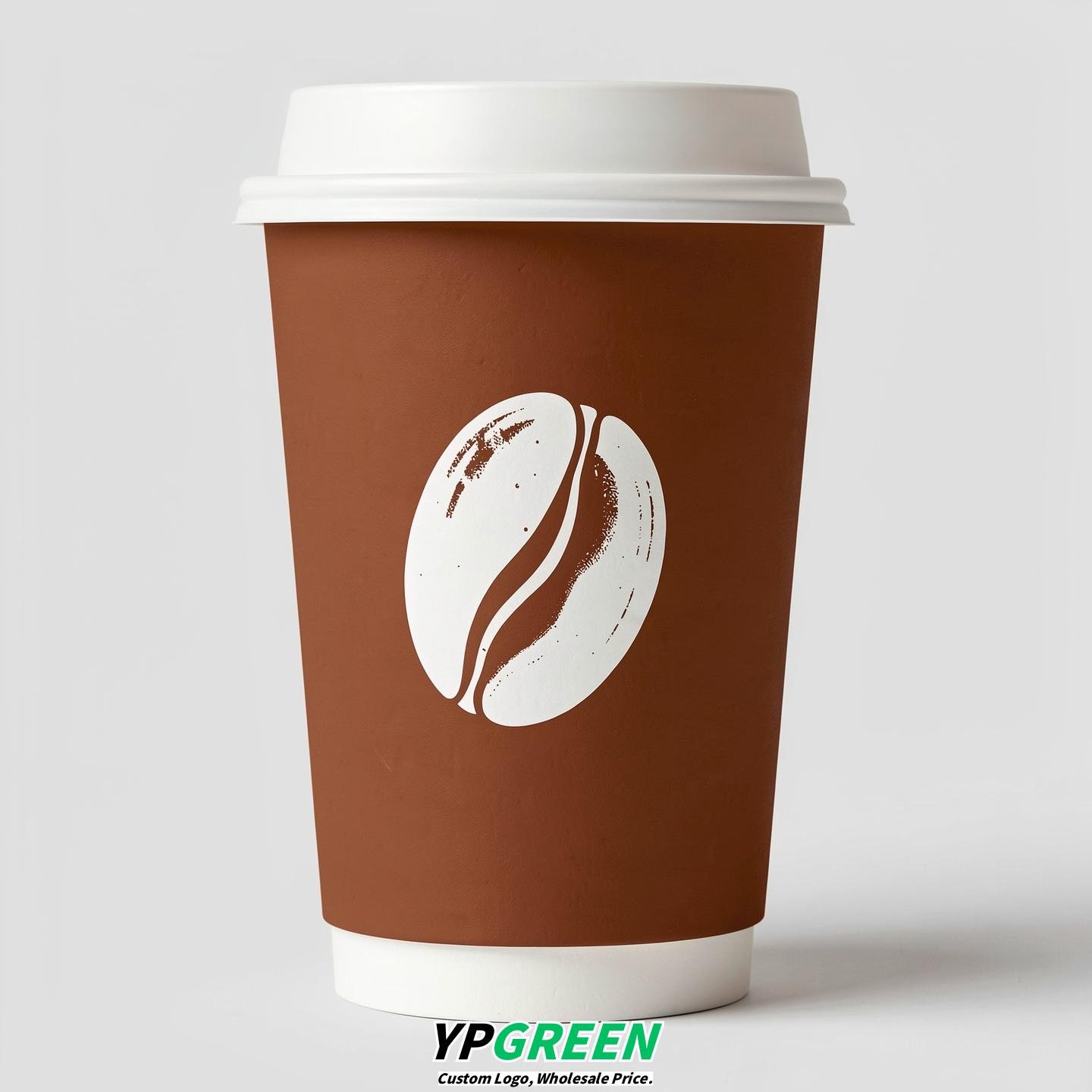 Maroon Paper Cups with Coffee Bean Logo & Lids 8-24oz