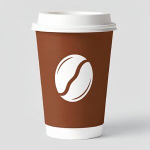 Maroon Paper Cups with Coffee Bean Logo & Lids 8-24oz