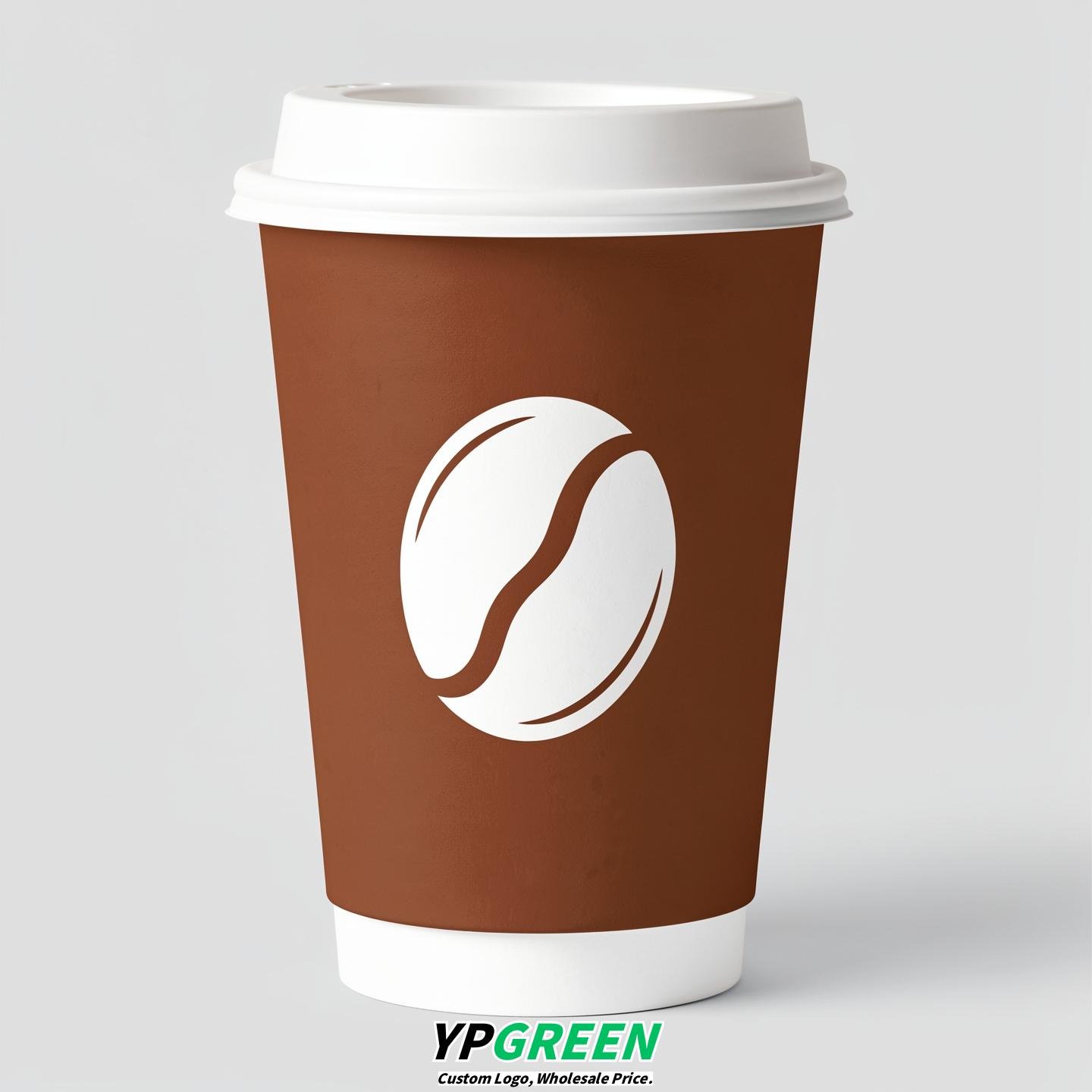 Maroon Paper Cups with Coffee Bean Logo & Lids 8-24oz