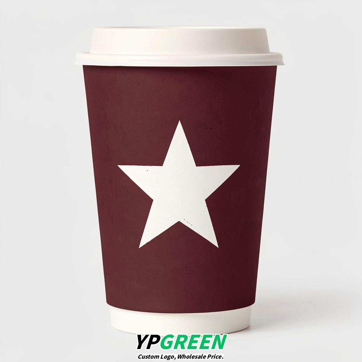 Maroon Stars Paper Cups with Lids 8-24oz