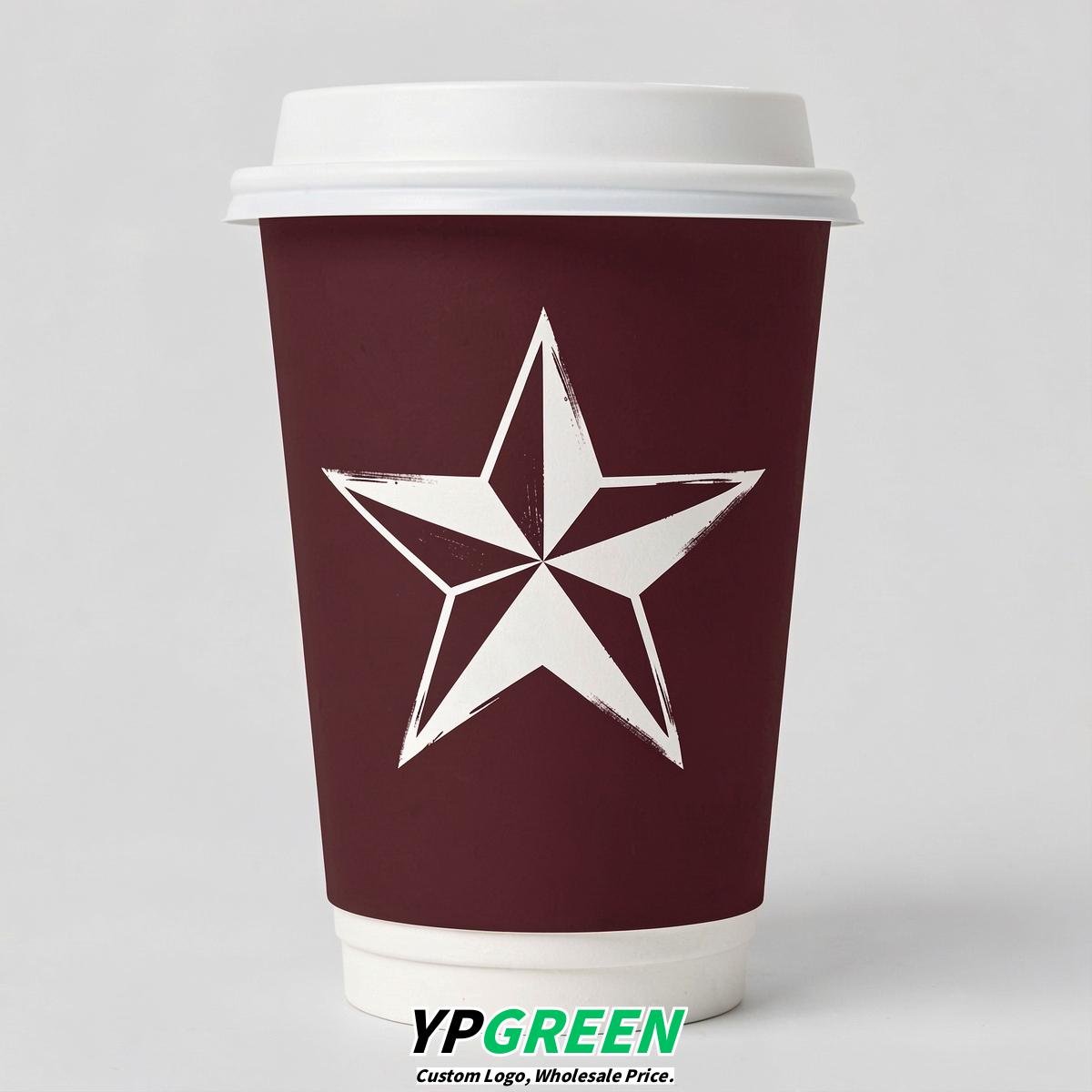 Maroon Stars Paper Cups with Lids 8-24oz