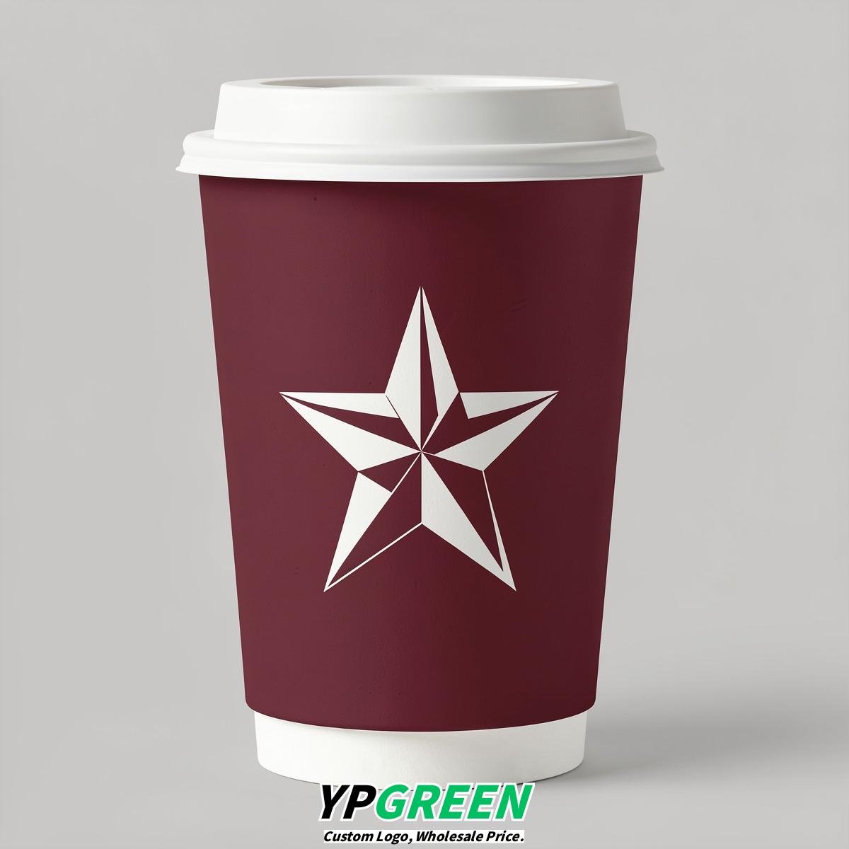 Maroon Stars Paper Cups with Lids 8-24oz