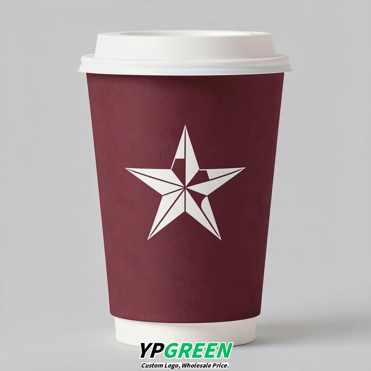 Maroon Stars Paper Cups with Lids 8-24oz
