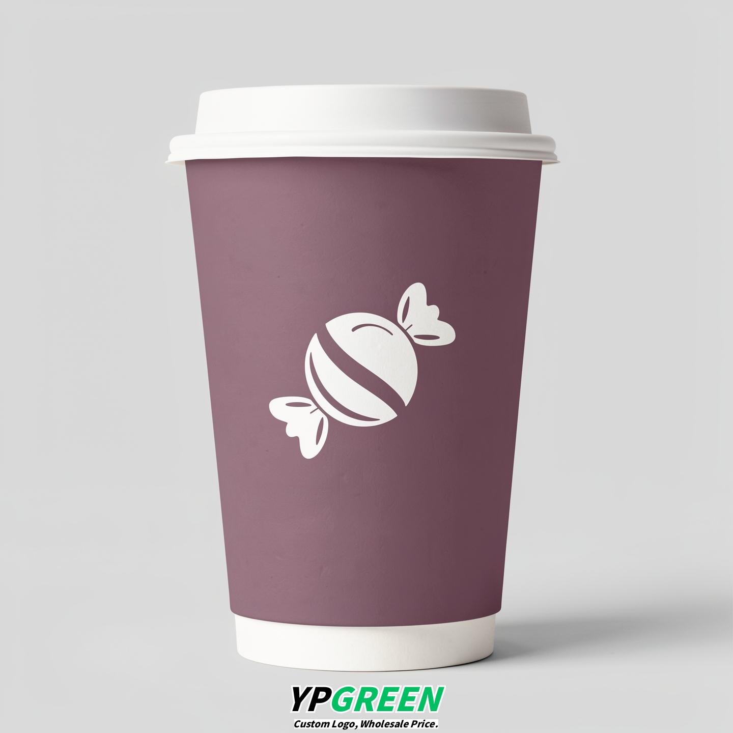 Mauve Paper Cups with Candy Logo & Lids 8-24oz