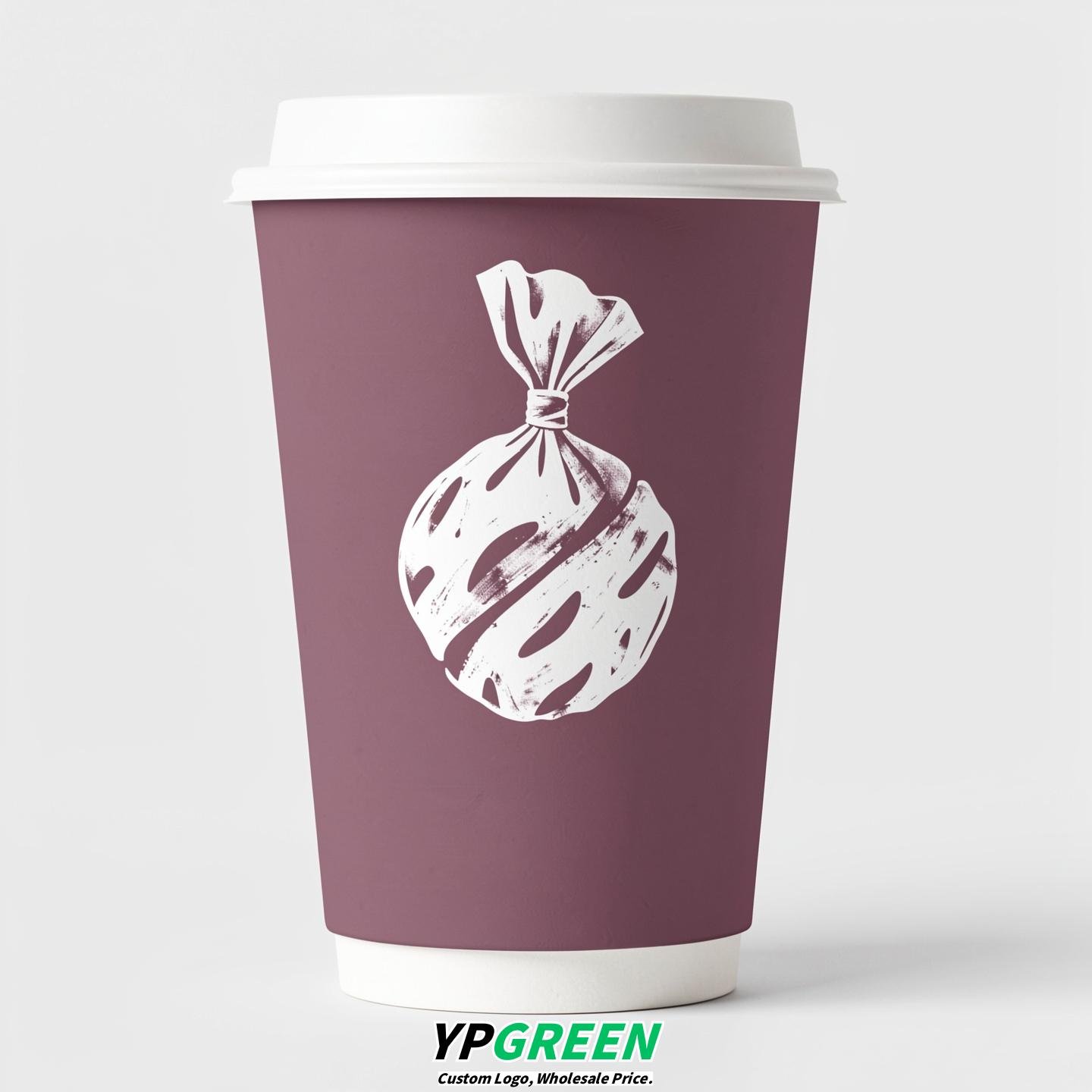 Mauve Paper Cups with Candy Logo & Lids 8-24oz