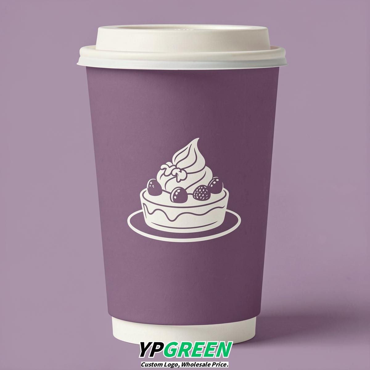 Mauve Paper Cups with Desserts Design 8-24oz