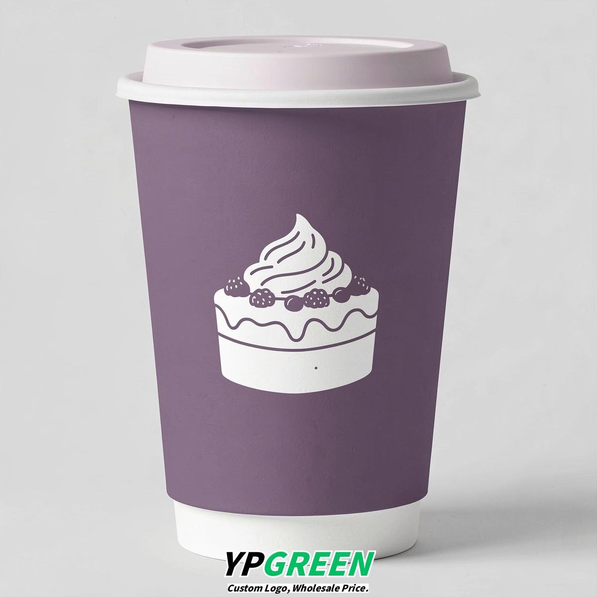 Mauve Paper Cups with Desserts Design 8-24oz