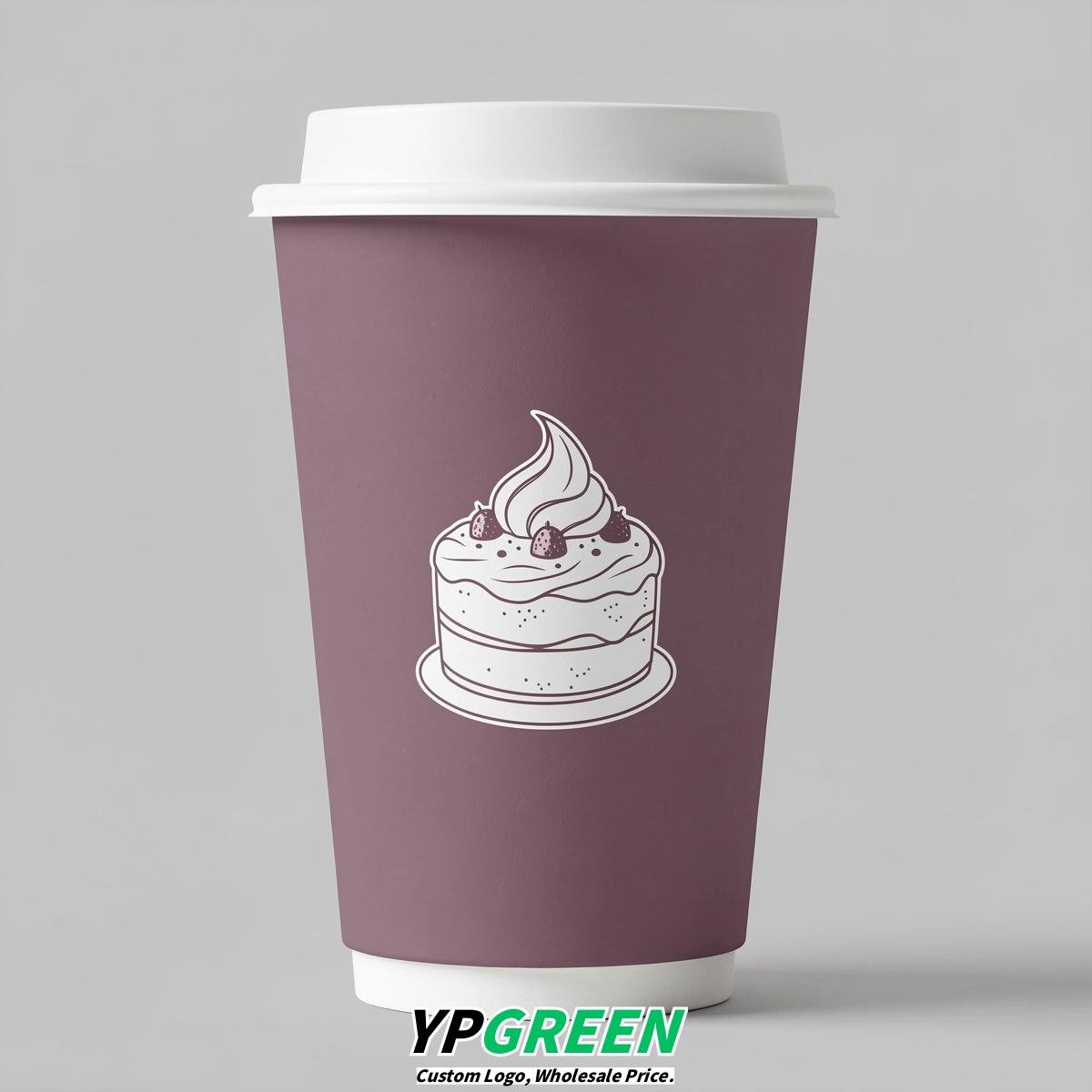 Mauve Paper Cups with Desserts Design 8-24oz