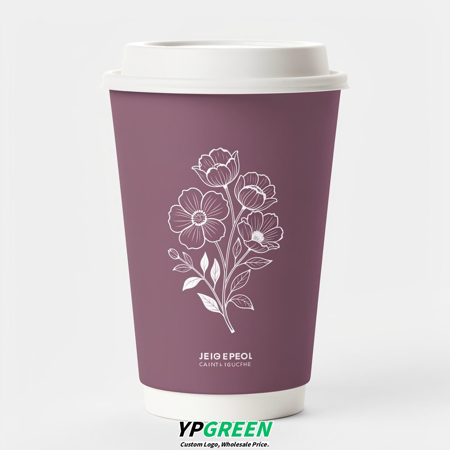 Mauve Floral Paper Cups with Lids 8-24oz