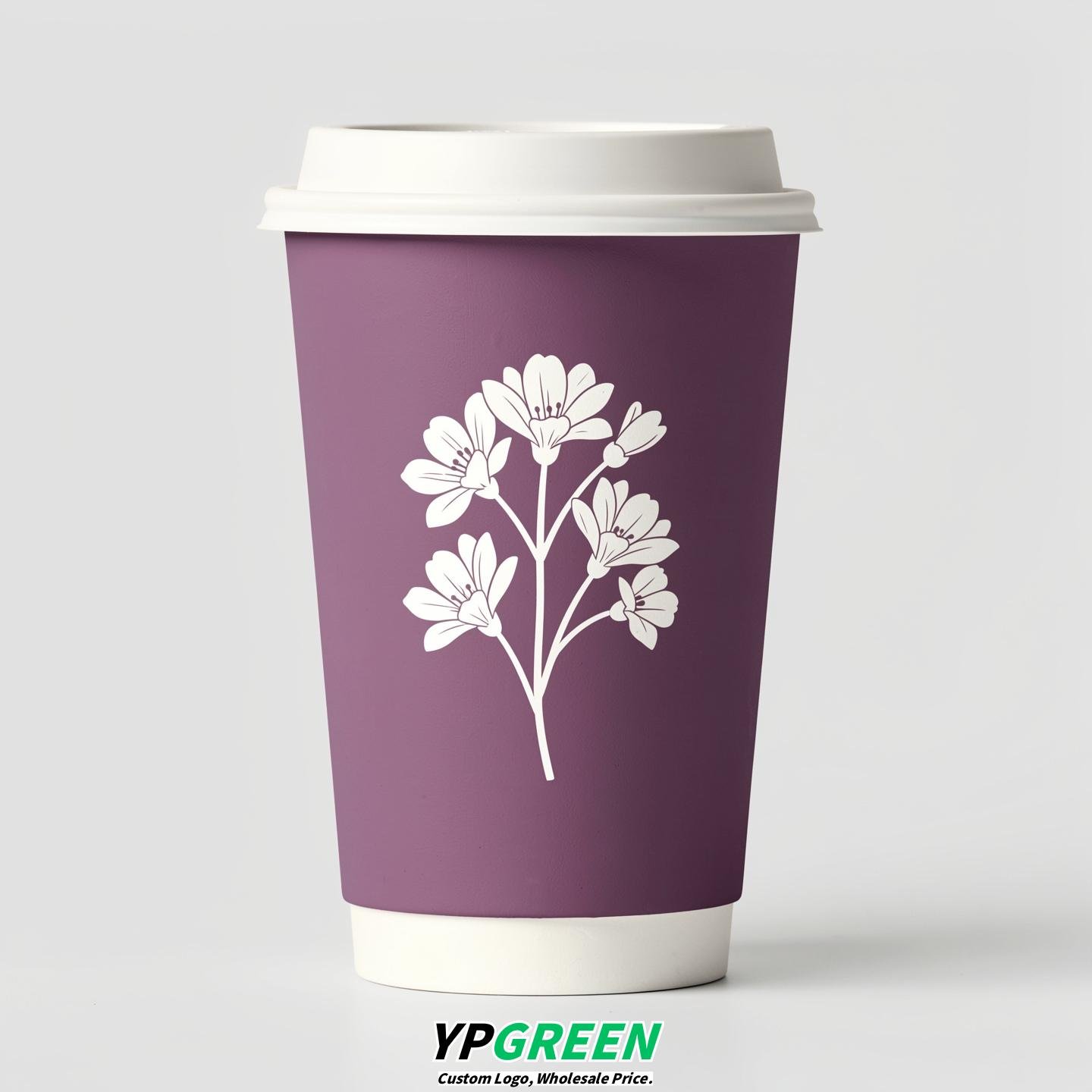 Mauve Floral Paper Cups with Lids 8-24oz