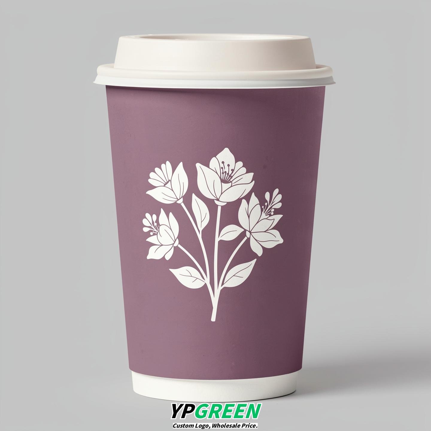 Mauve Floral Paper Cups with Lids 8-24oz