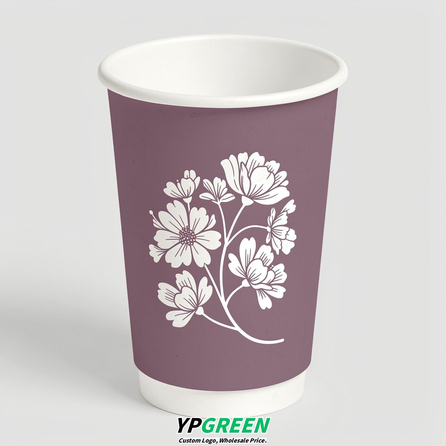 Mauve Floral Paper Cups with Lids 8-24oz
