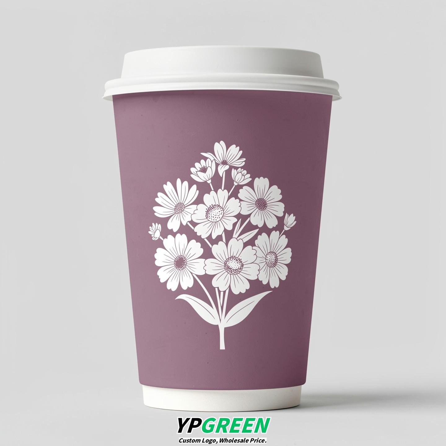 Mauve Floral Paper Cups with Lids 8-24oz