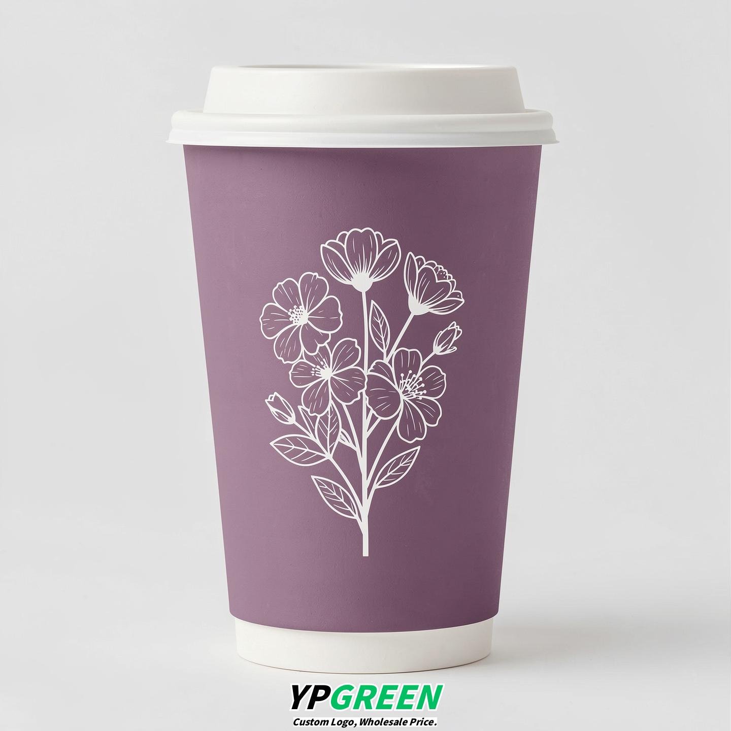 Mauve Floral Paper Cups with Lids 8-24oz