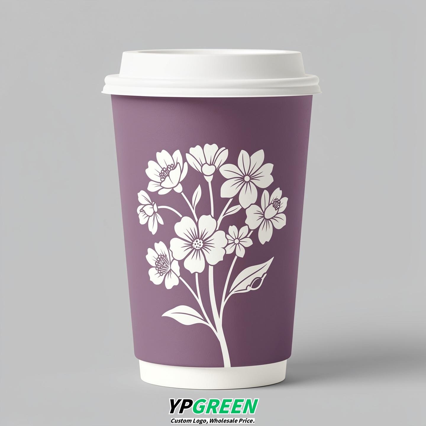 Mauve Floral Paper Cups with Lids 8-24oz