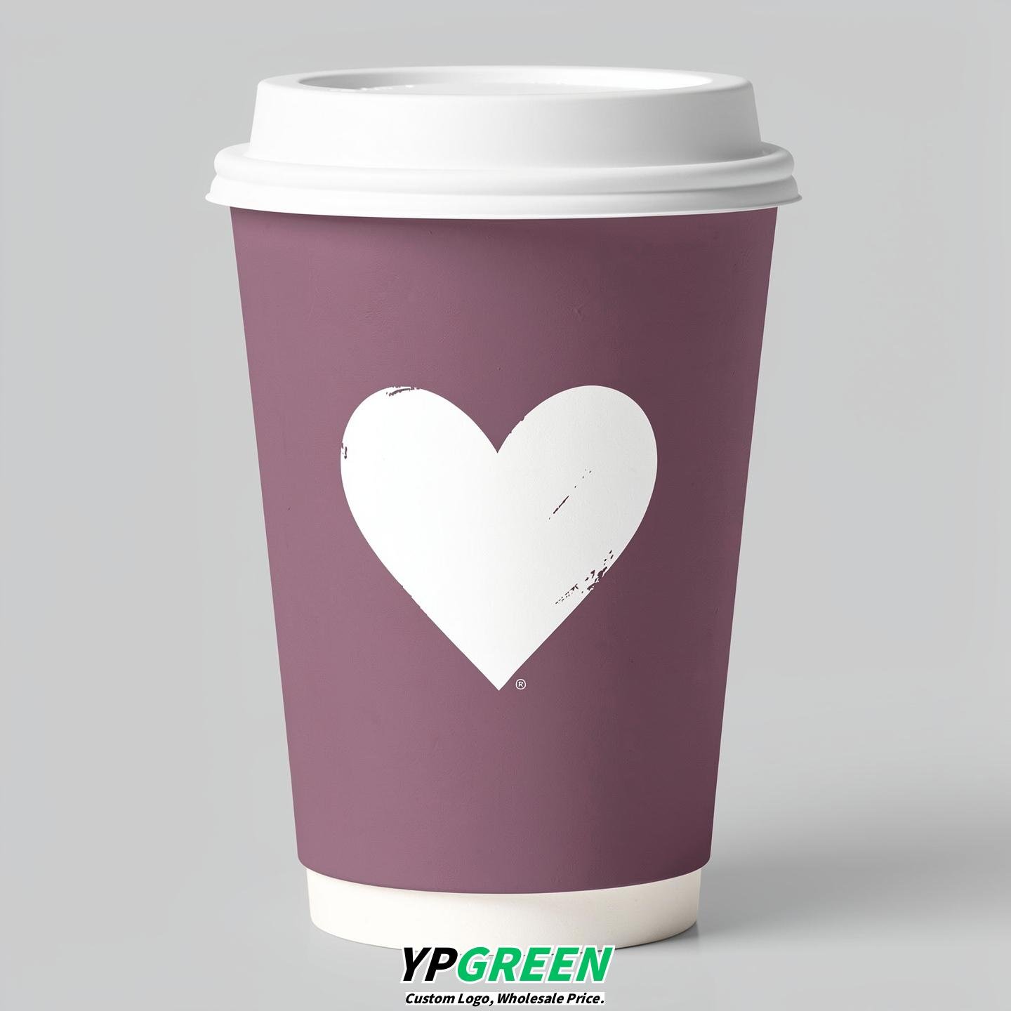 Mauve Heart Paper Cups with Lids 8-24oz