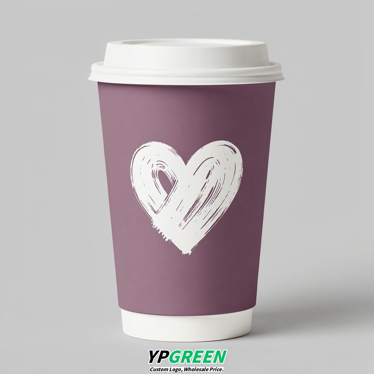 Mauve Heart Paper Cups with Lids 8-24oz