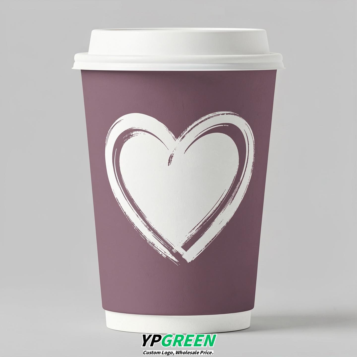 Mauve Heart Paper Cups with Lids 8-24oz