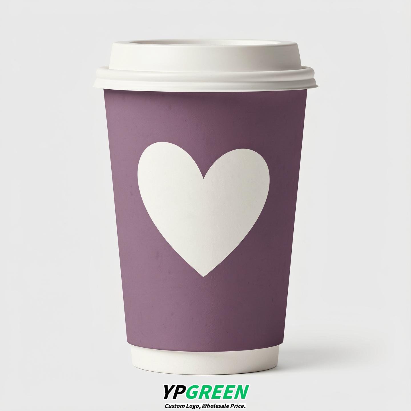 Mauve Heart Paper Cups with Lids 8-24oz
