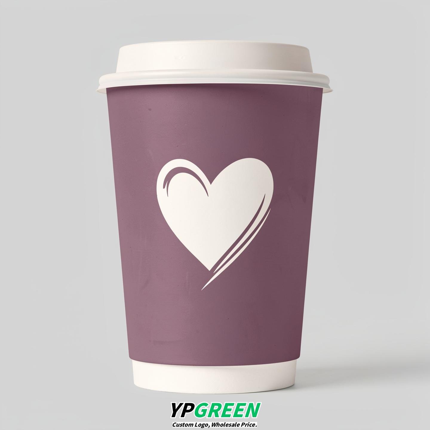 Mauve Heart Paper Cups with Lids 8-24oz