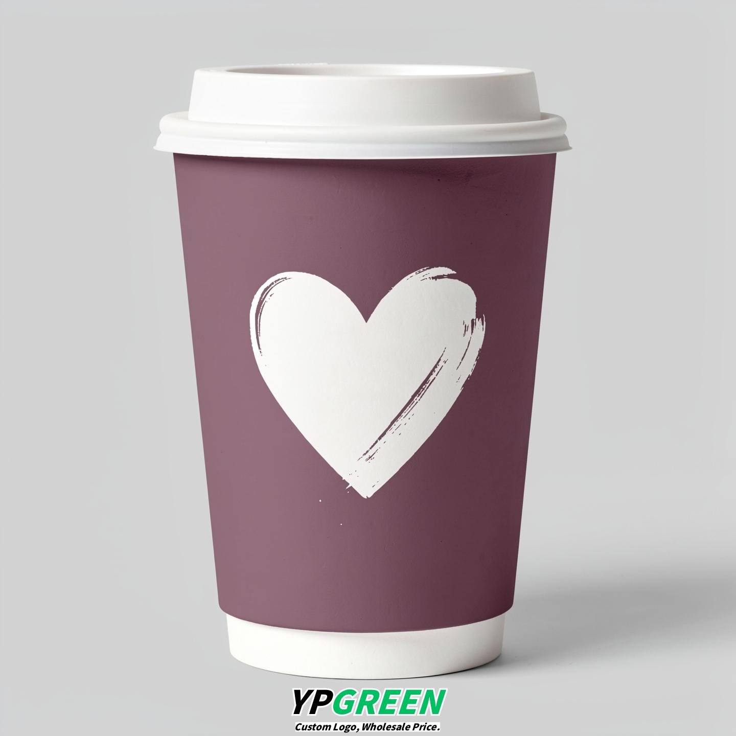 Mauve Heart Paper Cups with Lids 8-24oz