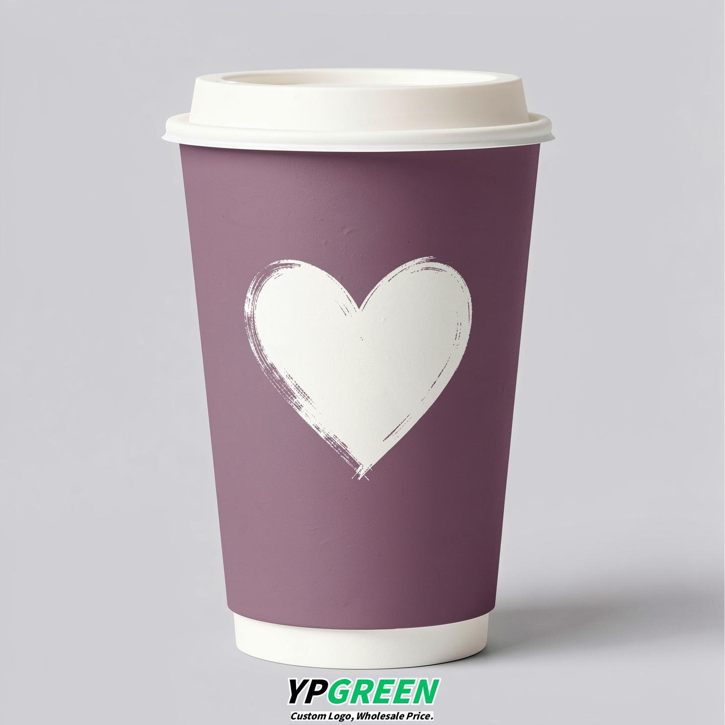 Mauve Heart Paper Cups with Lids 8-24oz