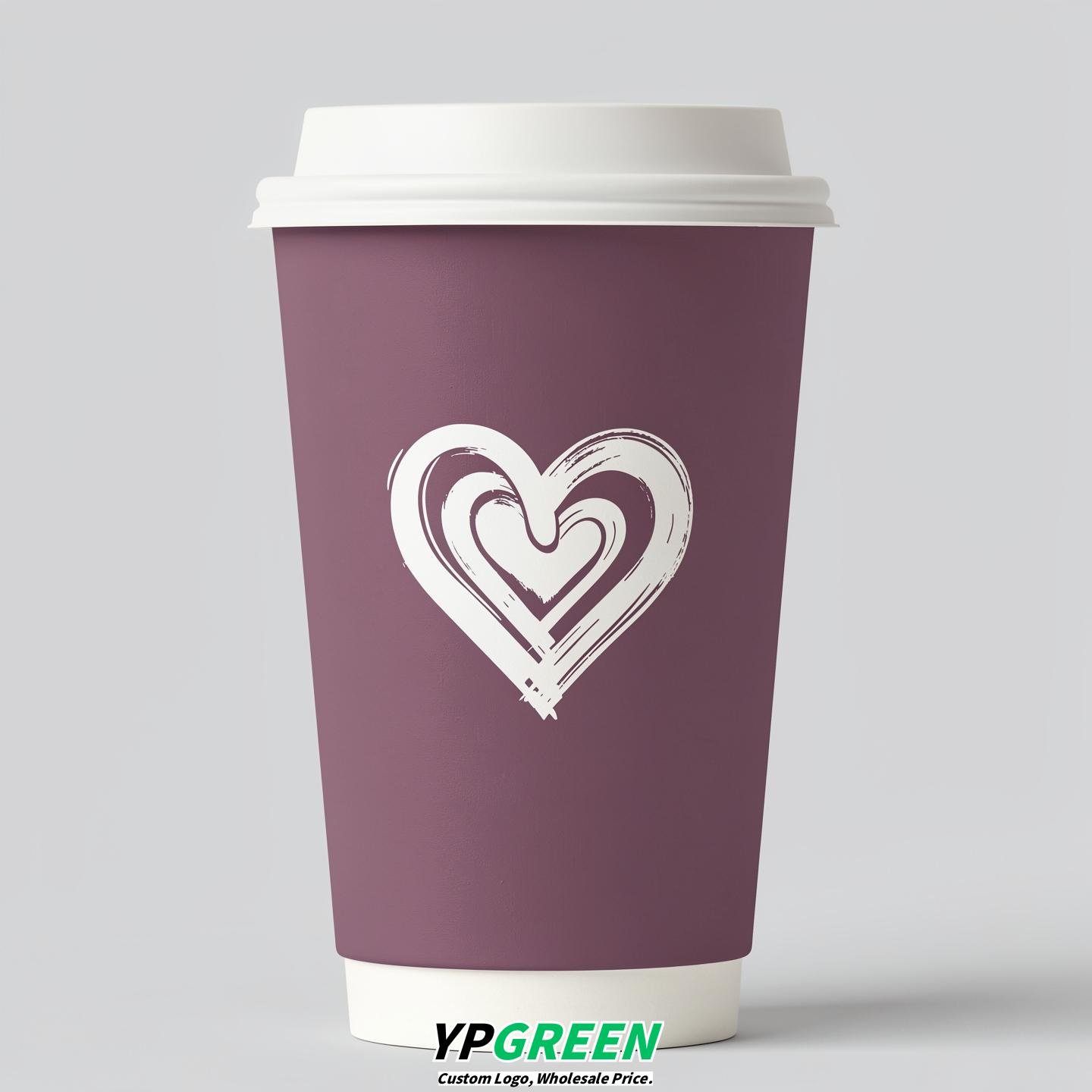 Mauve Heart Paper Cups with Lids 8-24oz