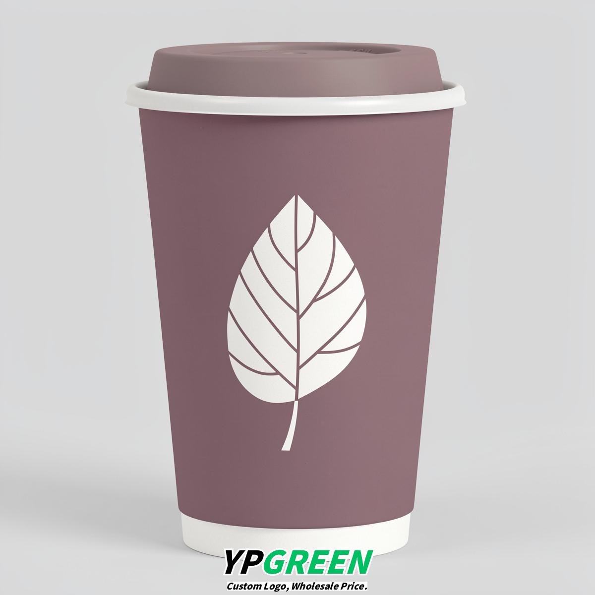 Mauve Leaves Paper Cups with Lids 8-24oz