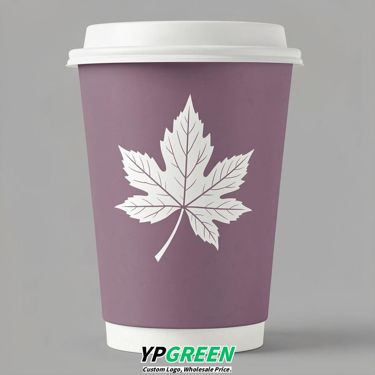 Mauve Leaves Paper Cups with Lids 8-24oz