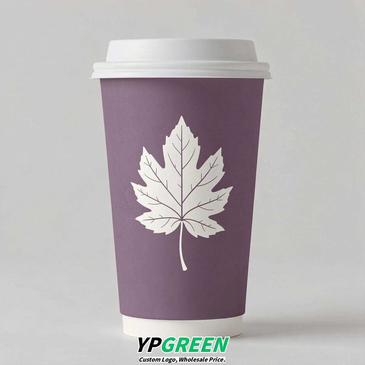 Mauve Leaves Paper Cups with Lids 8-24oz