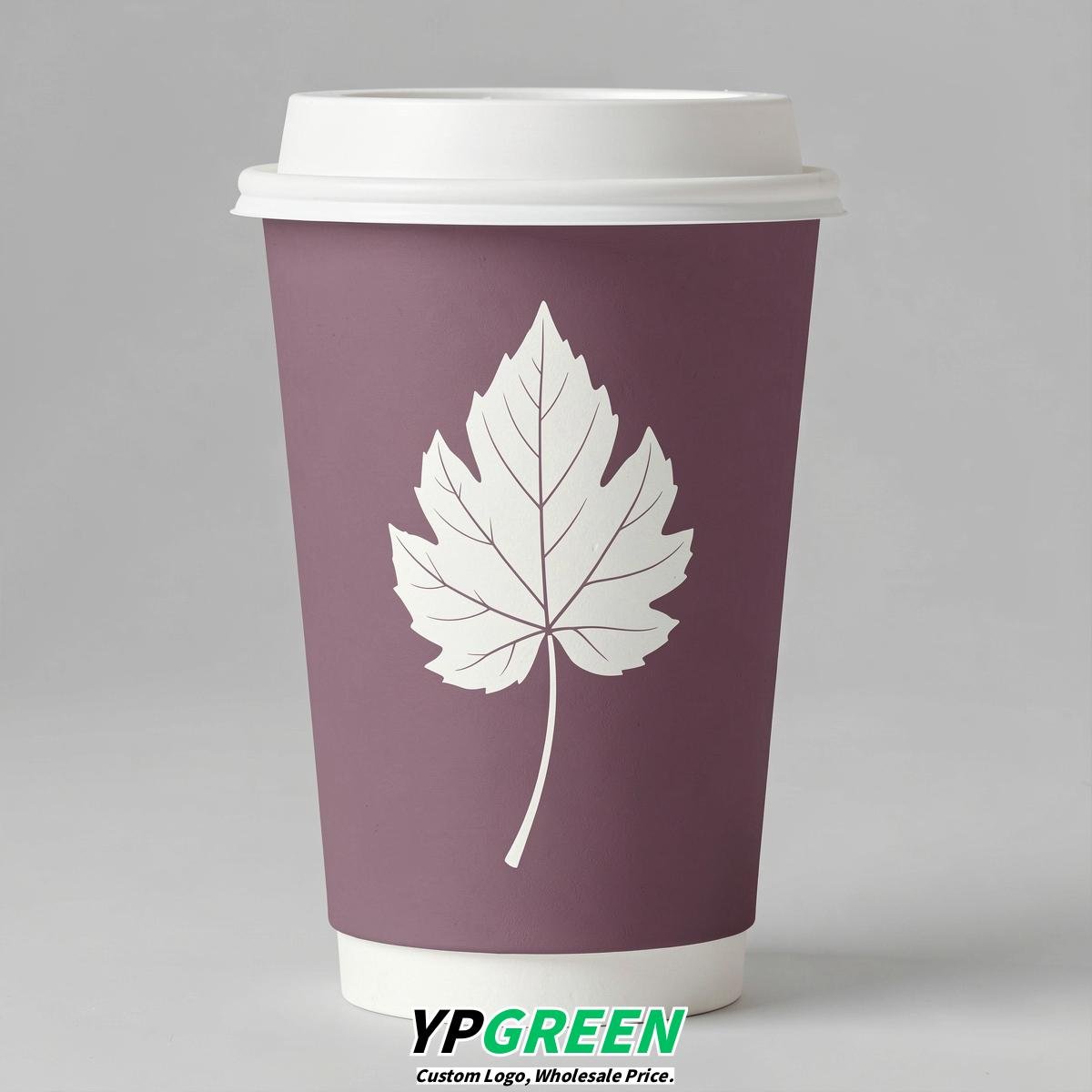 Mauve Leaves Paper Cups with Lids 8-24oz Mauve Leaves Paper Cups with Lids 8-24oz