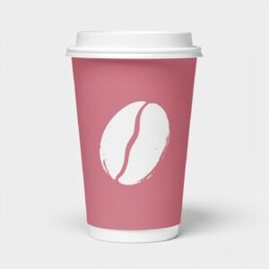 Mauve Paper Cups with Coffee Bean Logo & Lids 8-24oz