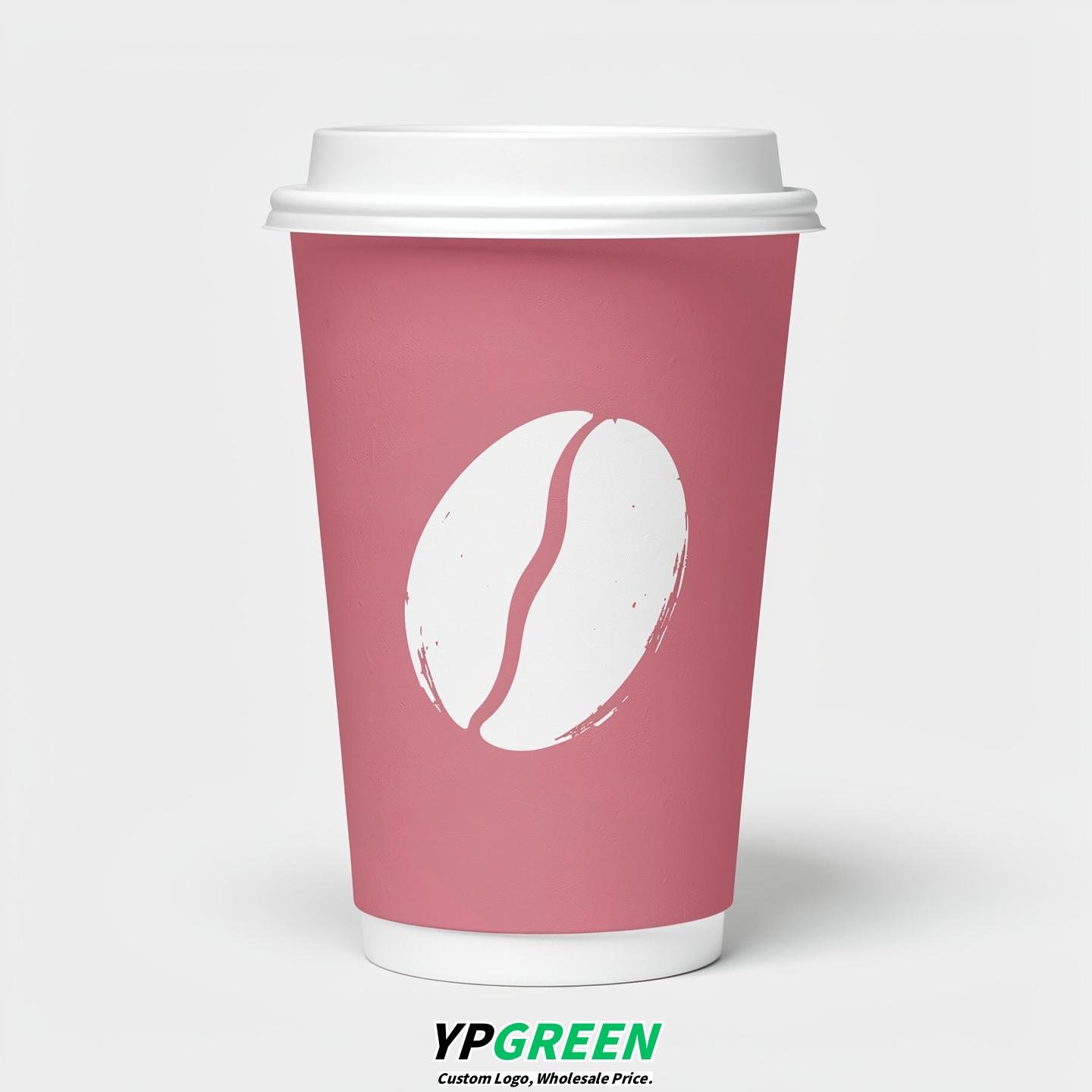 Mauve Paper Cups with Coffee Bean Logo & Lids 8-24oz