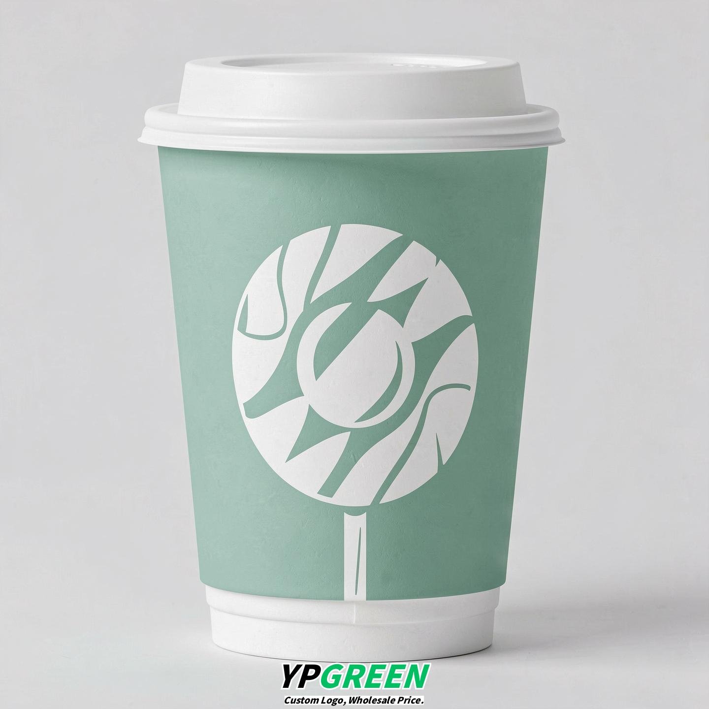 Mint Green Paper Cups with Candy Logo & Lids 8-24oz