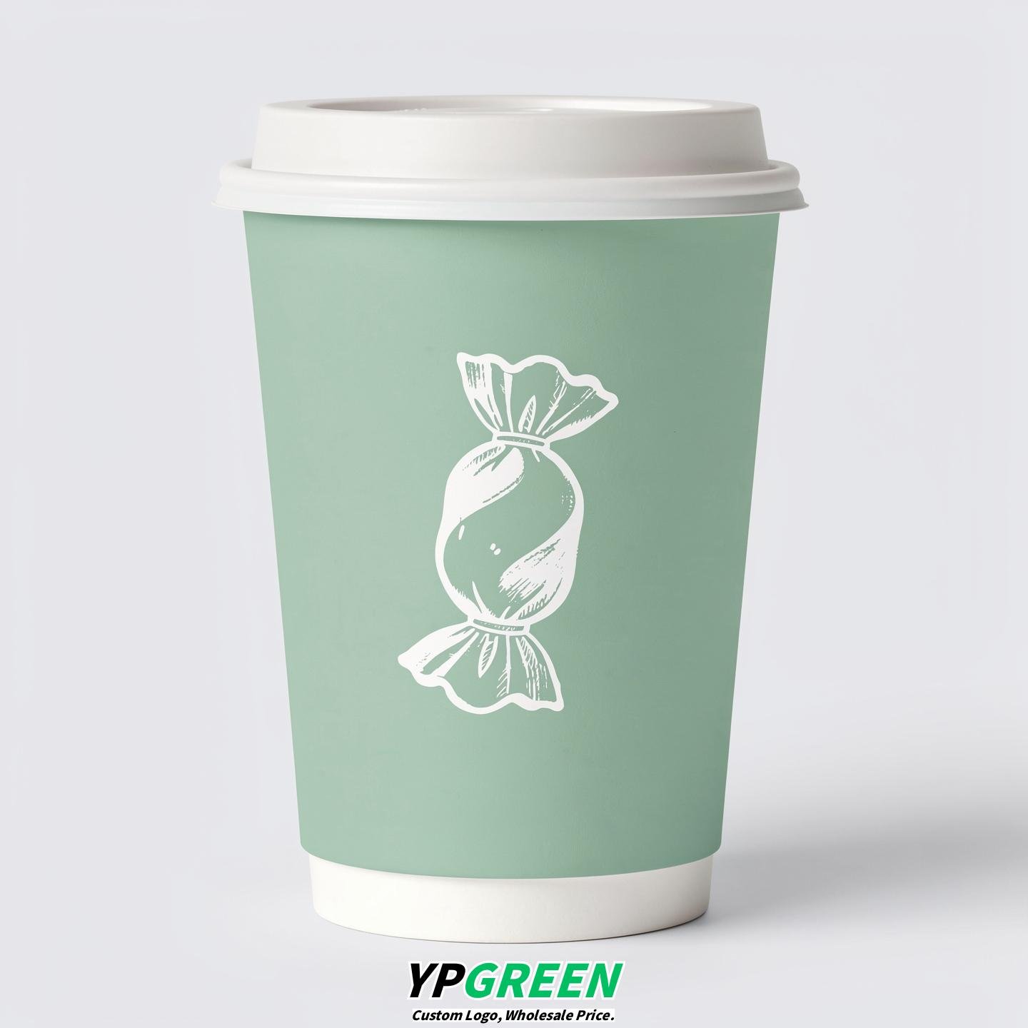 Mint Green Paper Cups with Candy Logo & Lids 8-24oz