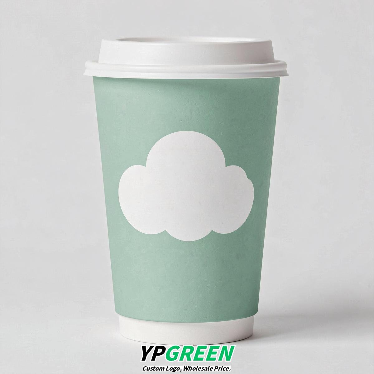 Mint Green Paper Cups with Clouds Logo & Lids 8-24oz