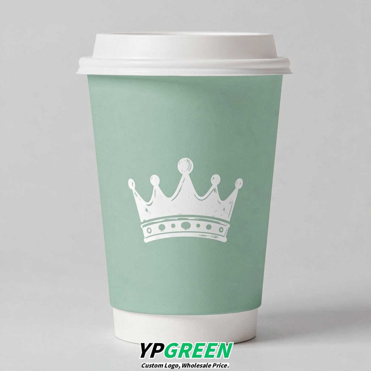 Mint Green Paper Cups with Crown Design 8-24oz