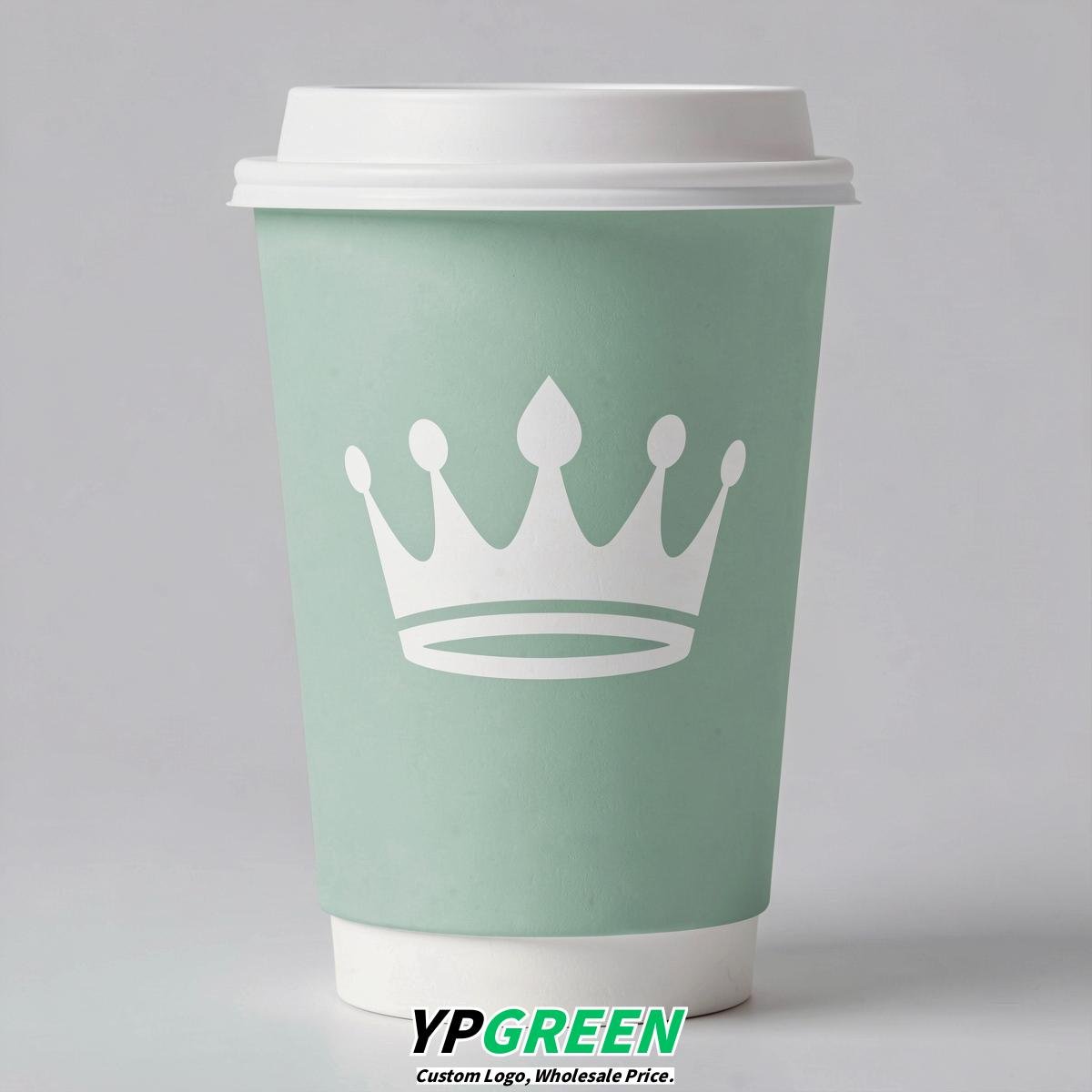Mint Green Paper Cups with Crown Design 8-24oz