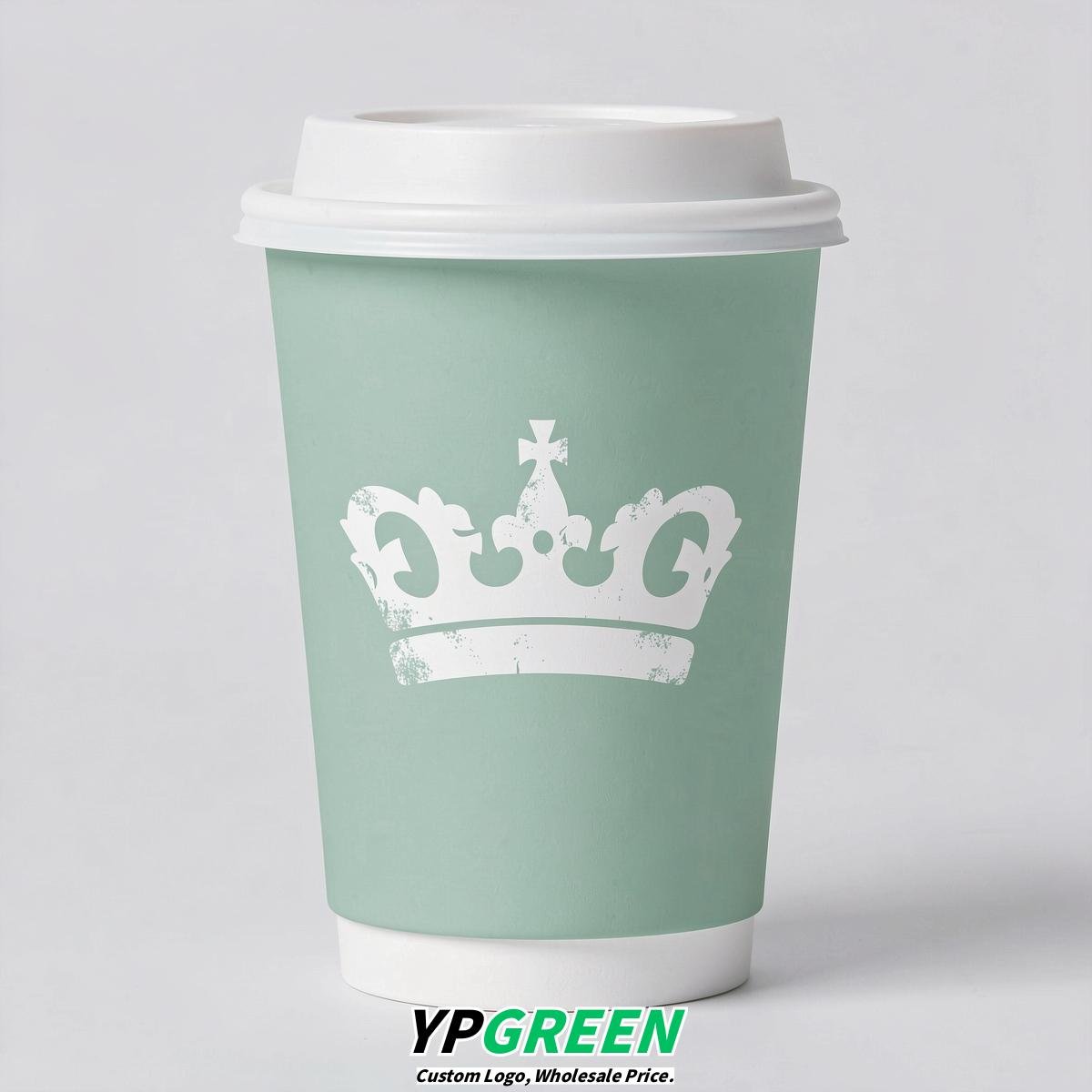 Mint Green Paper Cups with Crown Design 8-24oz