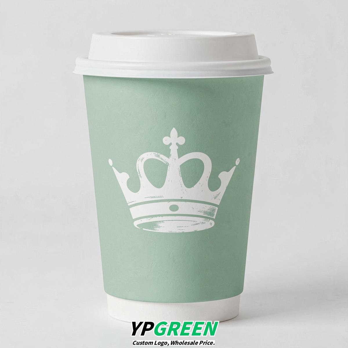 Mint Green Paper Cups with Crown Design 8-24oz