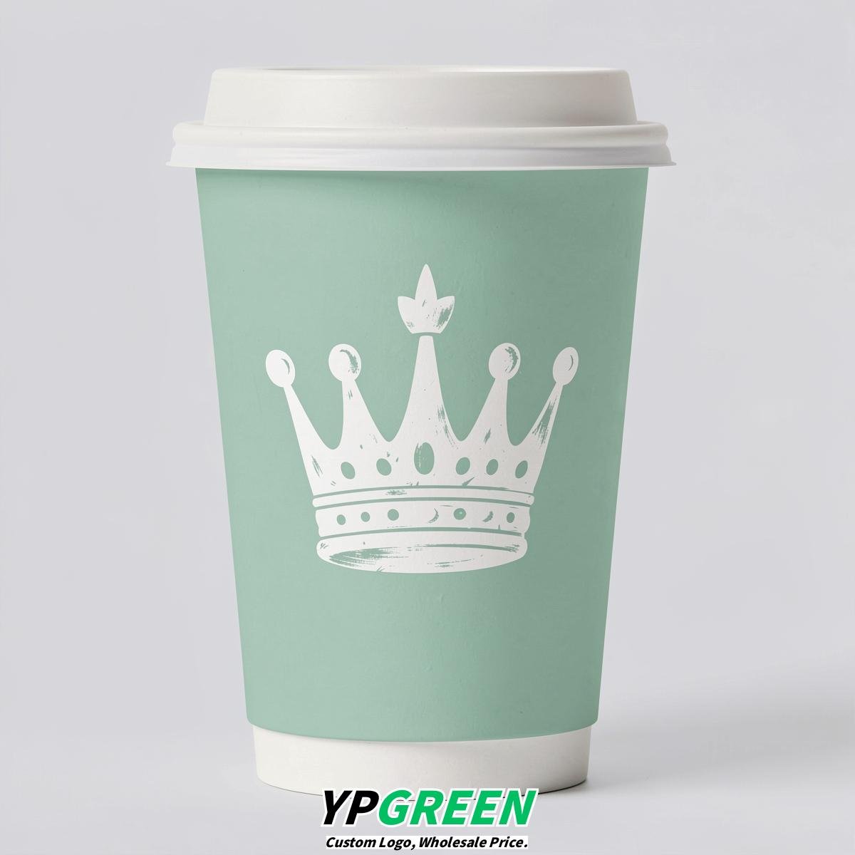 Mint Green Paper Cups with Crown Design 8-24oz