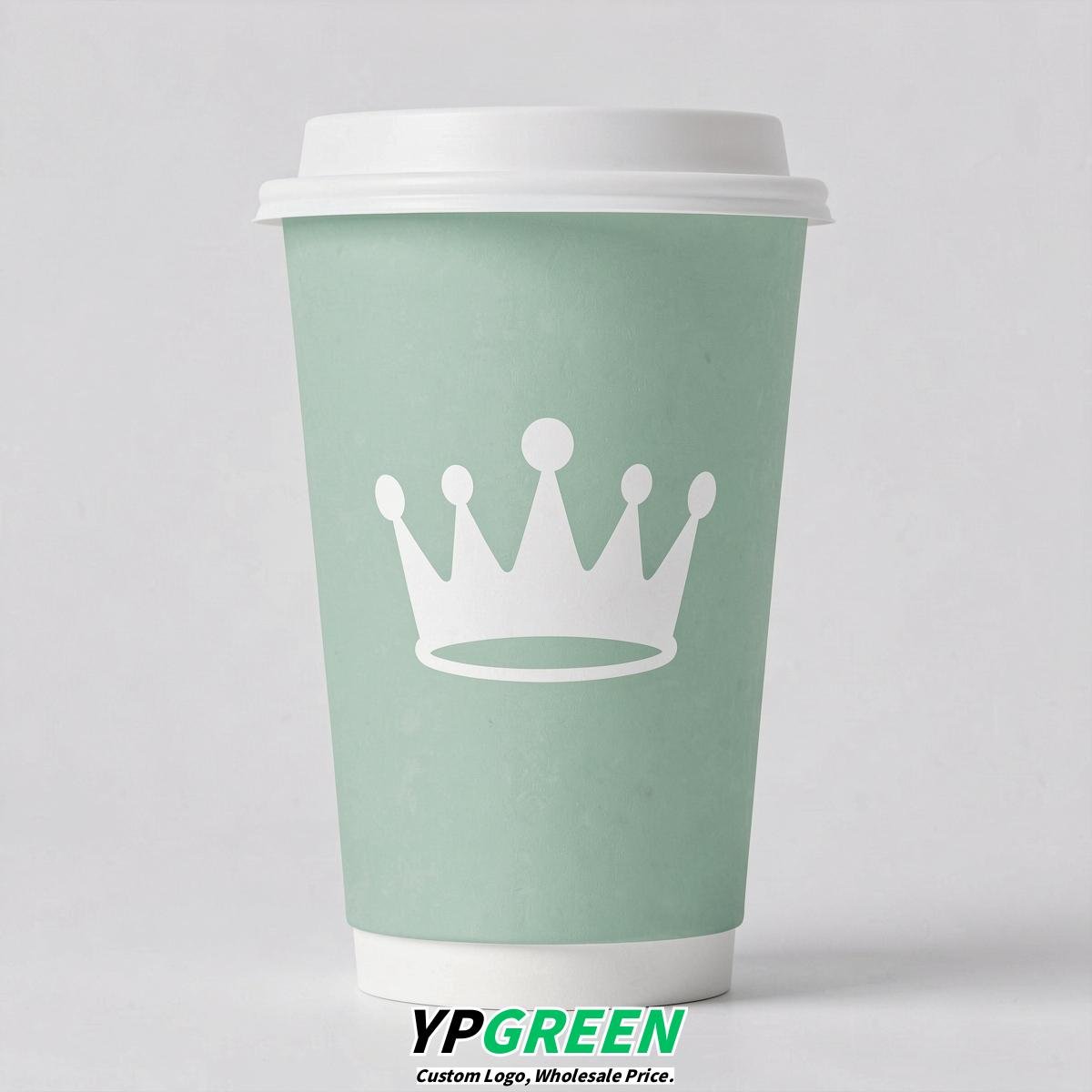 Mint Green Paper Cups with Crown Design 8-24oz