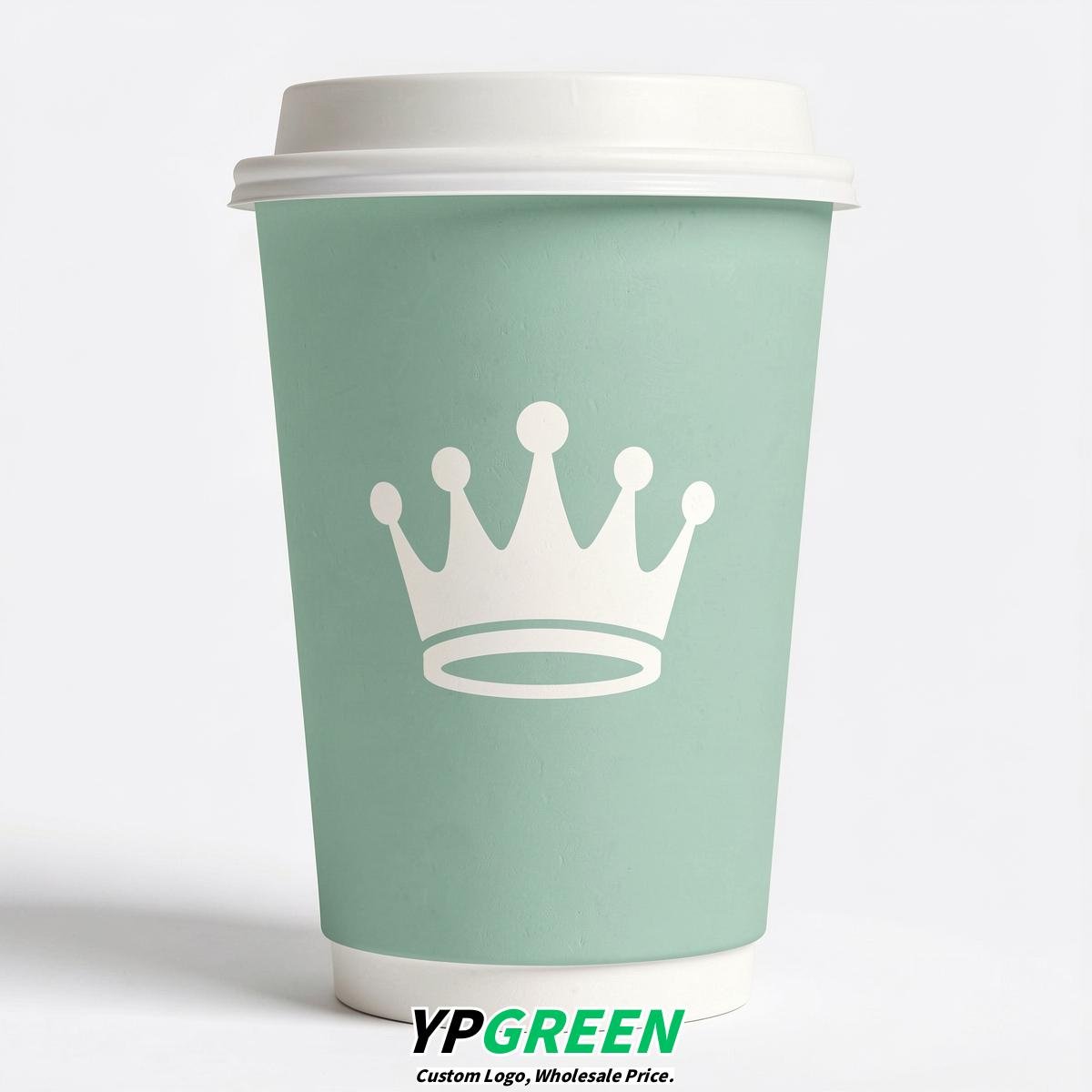 Mint Green Paper Cups with Crown Design 8-24oz