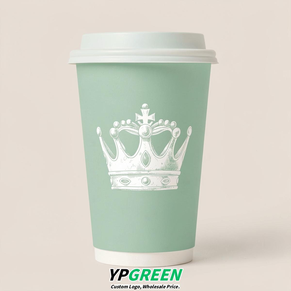 Mint Green Paper Cups with Crown Design 8-24oz
