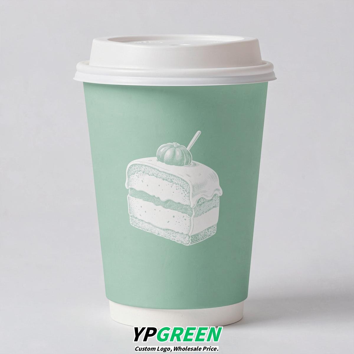 Mint Green Paper Cups with Desserts Design 8-24oz