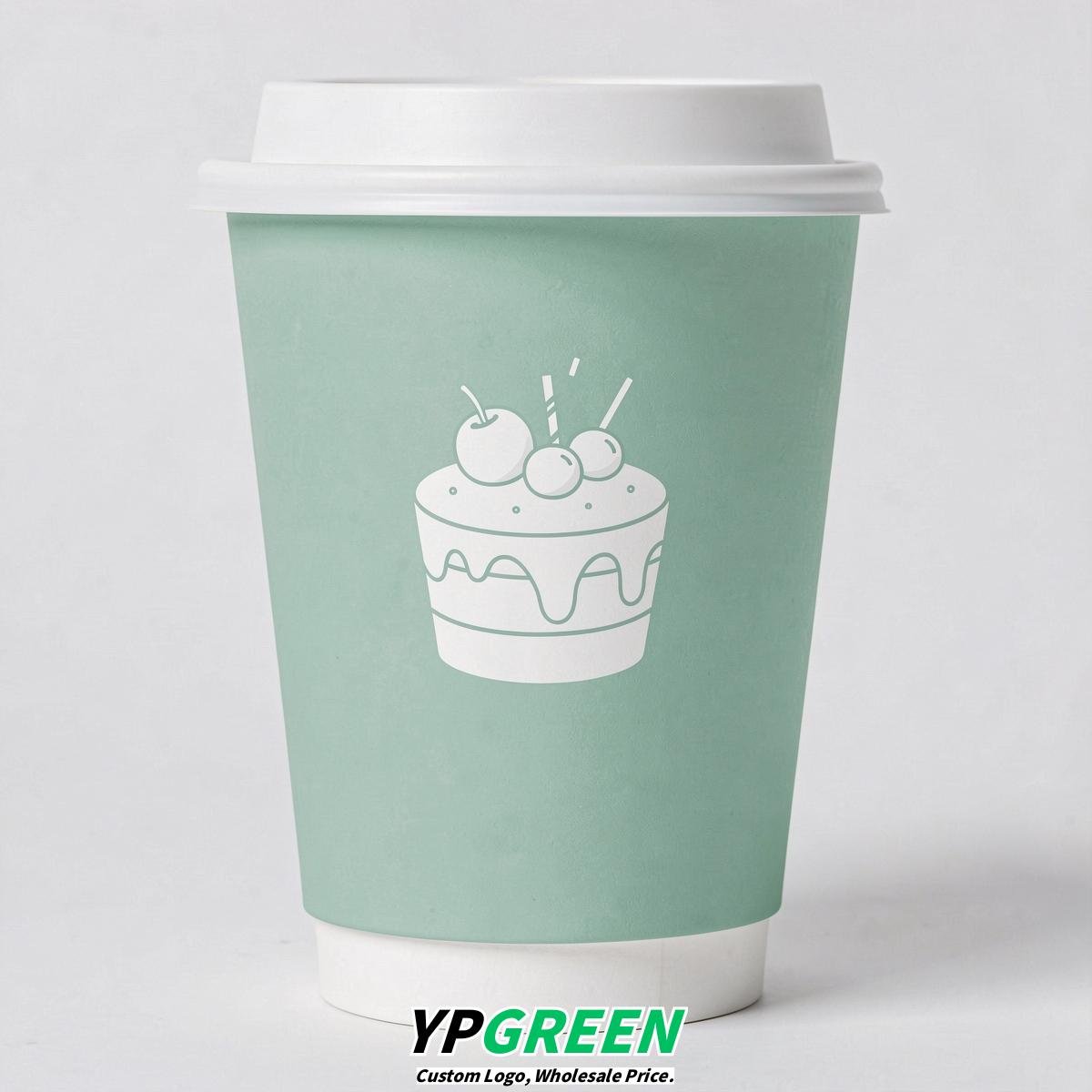Mint Green Paper Cups with Desserts Design 8-24oz
